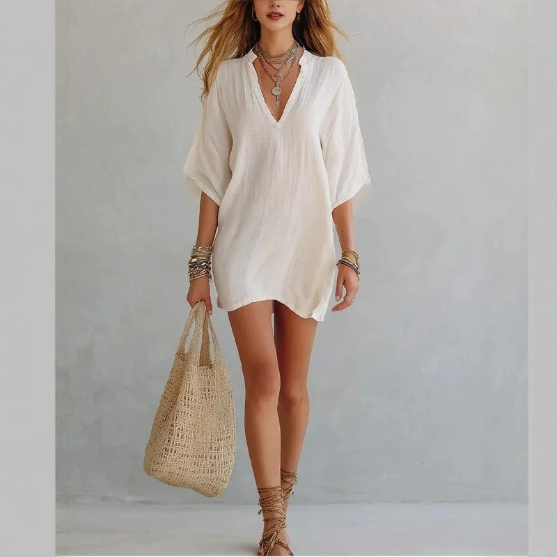 Fiorenza V-neck tunic mini dress, view 3