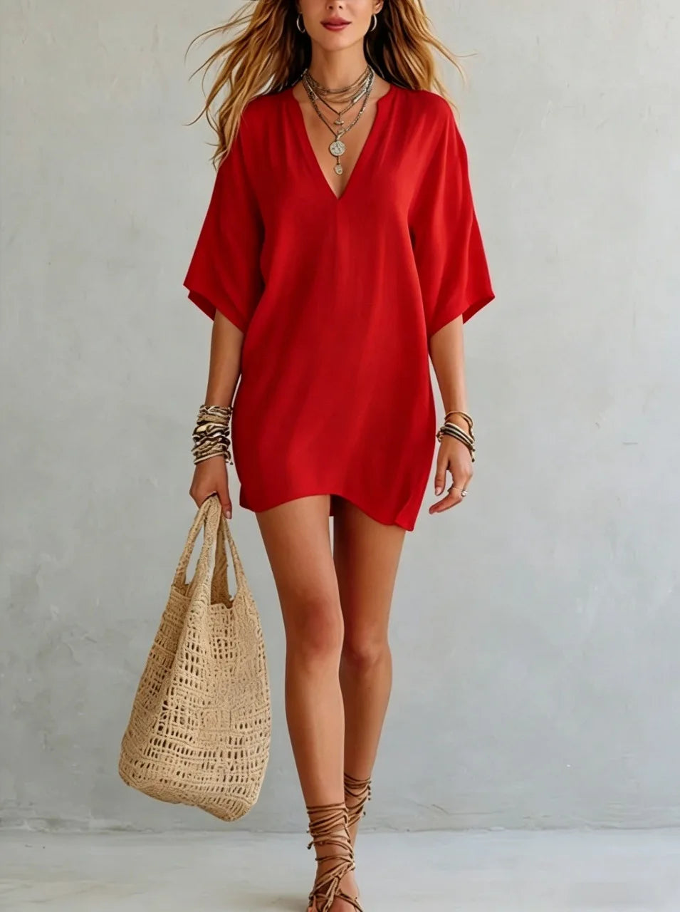 Fiorenza V-neck tunic mini dress, view 5