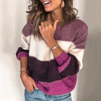 Florentine Colour-Block Crew Neck Sweater, Purple