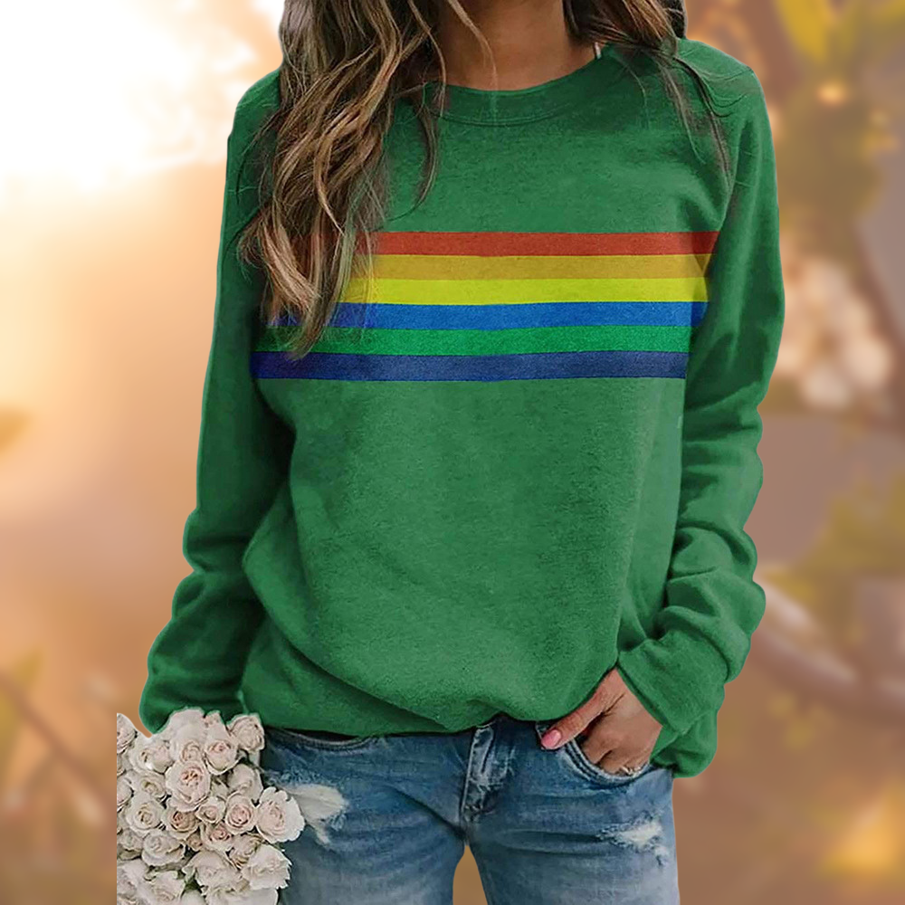 Gemma Striped Crew Neck Sweater, Green
