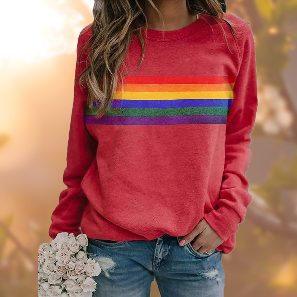 Gemma Striped Crew Neck Sweater, Red