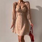 Genevra sweetheart puff-sleeve floral mini dress, Apricot