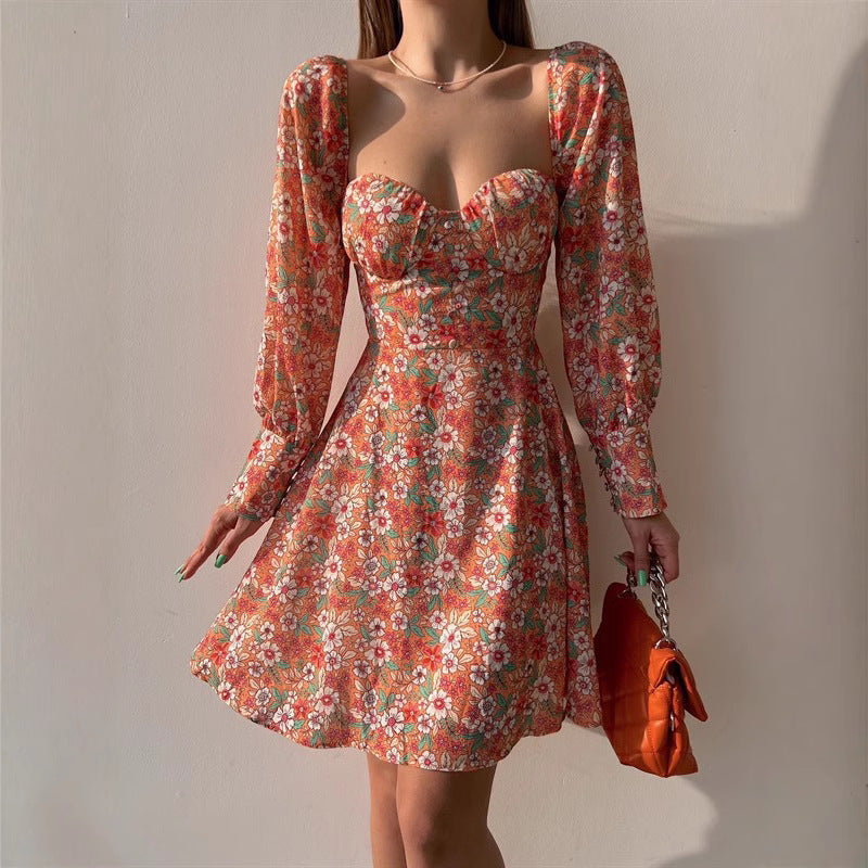 Genevra sweetheart puff-sleeve floral mini dress, back view