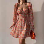 Genevra sweetheart puff-sleeve floral mini dress, back view
