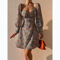 Genevra sweetheart puff-sleeve floral mini dress, Blue