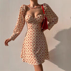 Genevra sweetheart puff-sleeve floral mini dress, detail view