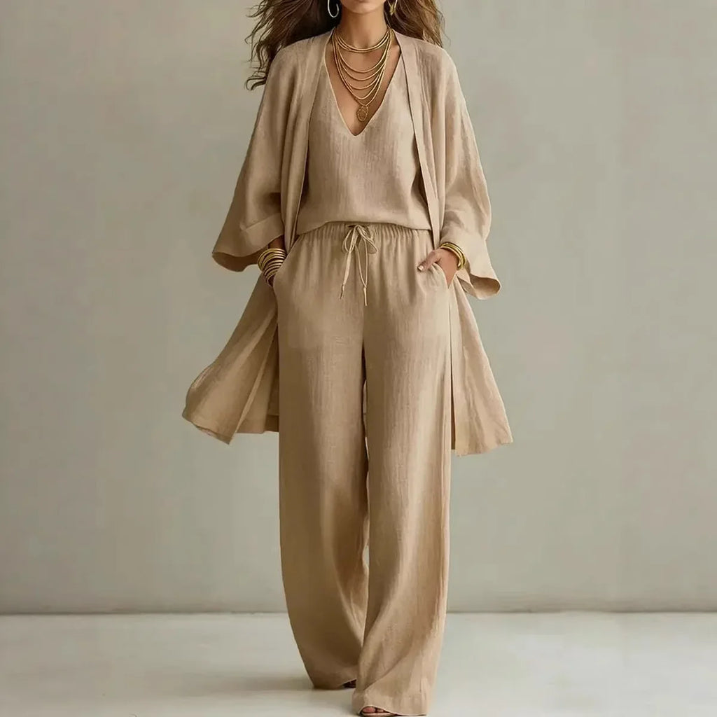 Genoveva linen cardigan three-piece lounge set, view 2