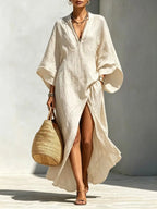 Guinevere batwing V-neck high-slit maxi dress, view 1