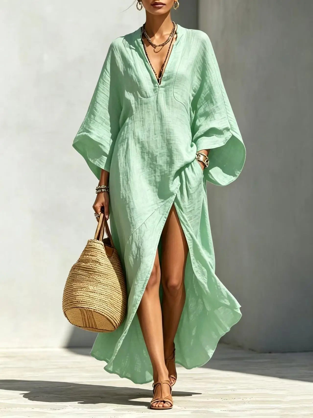 Guinevere batwing V-neck high-slit maxi dress, view 3
