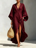 Guinevere batwing V-neck high-slit maxi dress, view 5