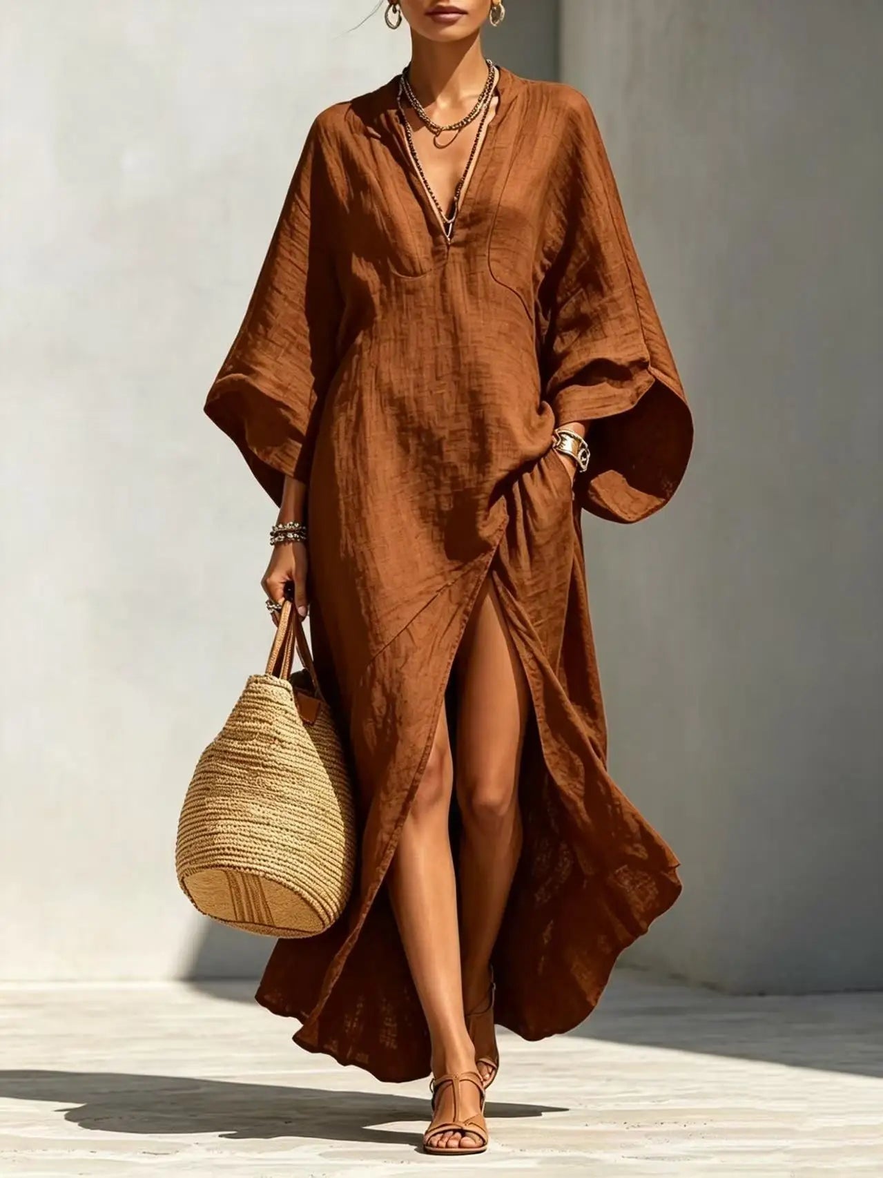 Guinevere batwing V-neck high-slit maxi dress, view 7