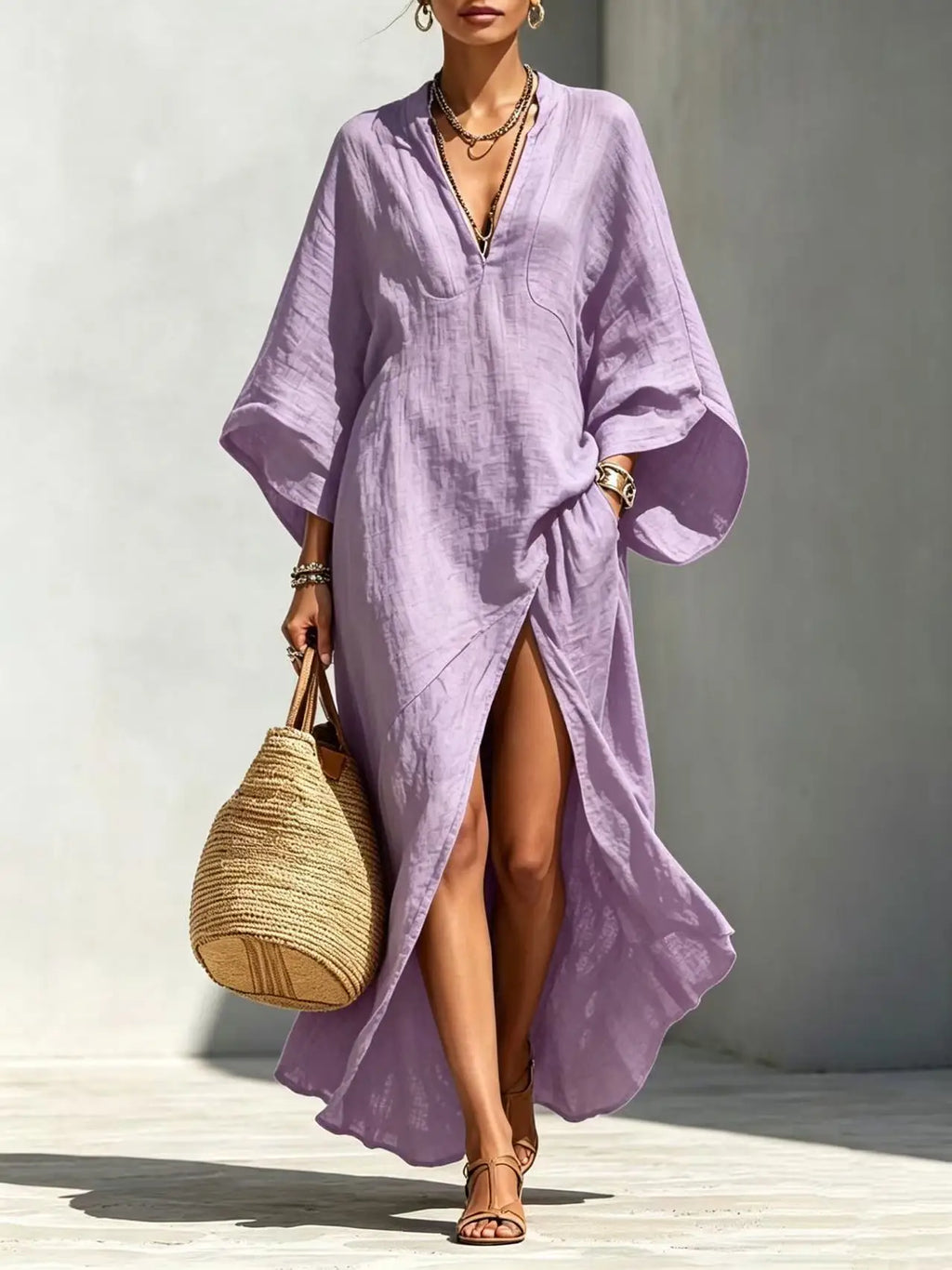 Guinevere batwing V-neck high-slit maxi dress, view 8