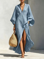 Guinevere batwing V-neck high-slit maxi dress, view 9