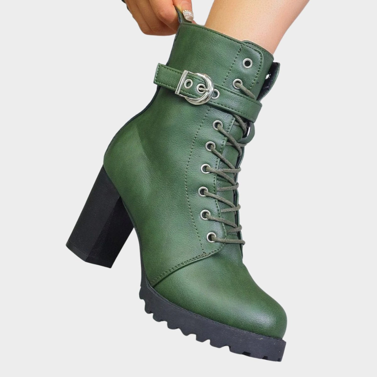 Halle Lace-Up Block-Heel Combat Boots, back view