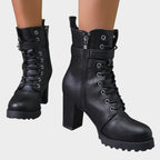 Halle Lace-Up Block-Heel Combat Boots, Black