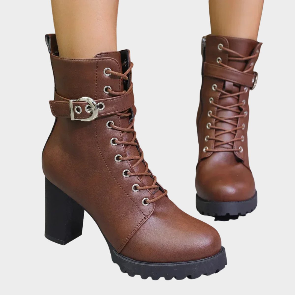 Halle Lace-Up Block-Heel Combat Boots, Brown
