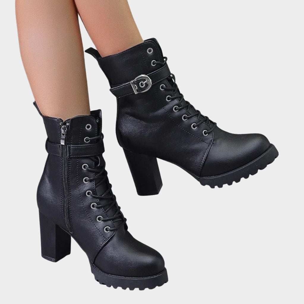 Halle Lace-Up Block-Heel Combat Boots, detail view