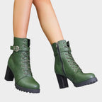 Halle Lace-Up Block-Heel Combat Boots, lifestyle view