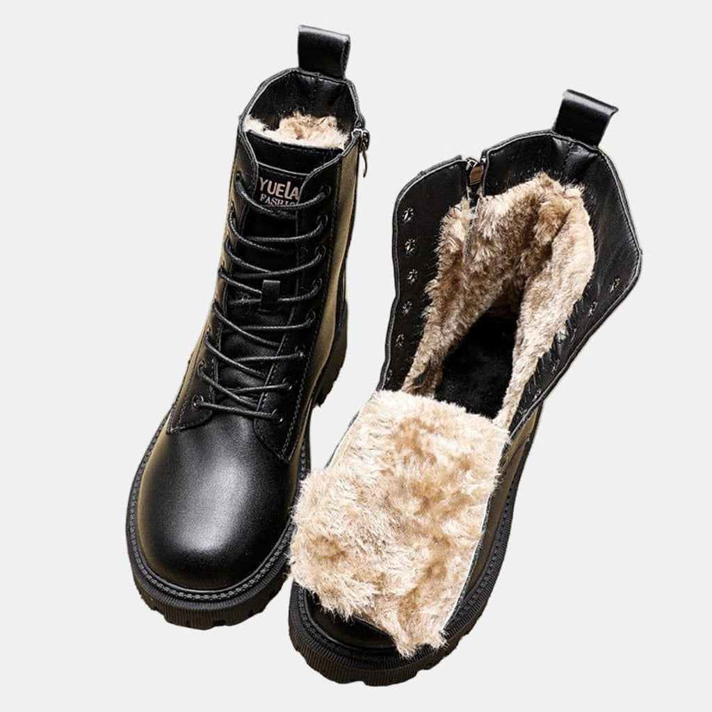 Harlow faux leather fleece-lined combat ankle boots, view 1