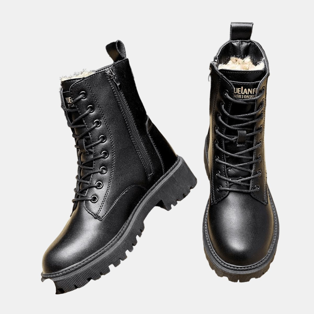Harlow faux leather fleece-lined combat ankle boots, detail view