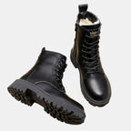 Harlow faux leather fleece-lined combat ankle boots, side view