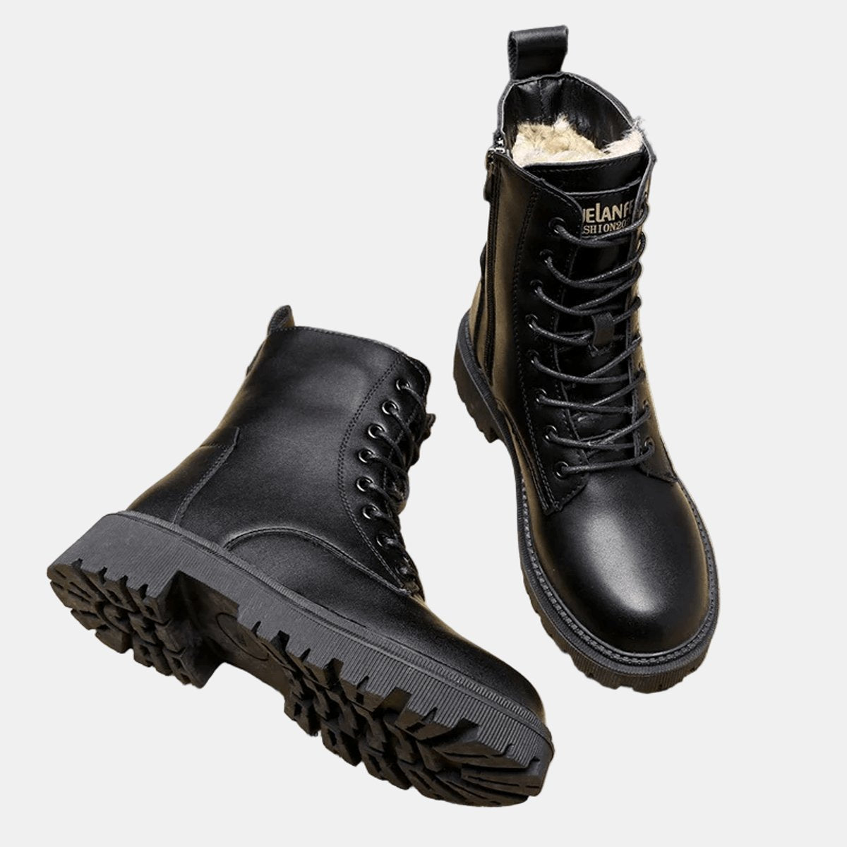 Harlow faux leather fleece-lined combat ankle boots, side view
