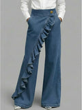 Harlow wide-leg ruffle denim jeans, view 1