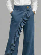 Harlow wide-leg ruffle denim jeans, view 4