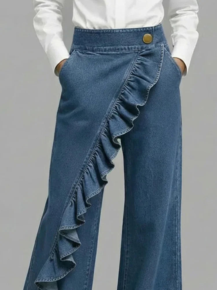 Harlow wide-leg ruffle denim jeans, view 4