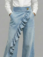 Harlow wide-leg ruffle denim jeans, view 5
