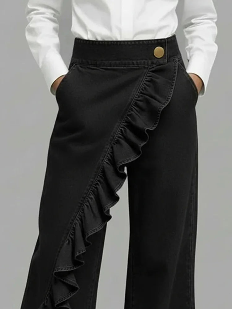 Harlow wide-leg ruffle denim jeans, view 6