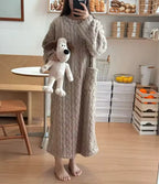 Harper Brown jacquard maxi nightgown with relaxed silhouette and patch pockets