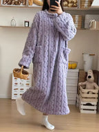 Harper Purple jacquard maxi nightgown with textured fabric and long sleeves