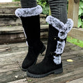 Harriet Faux-Fur Buckle Knee High Boots, Black