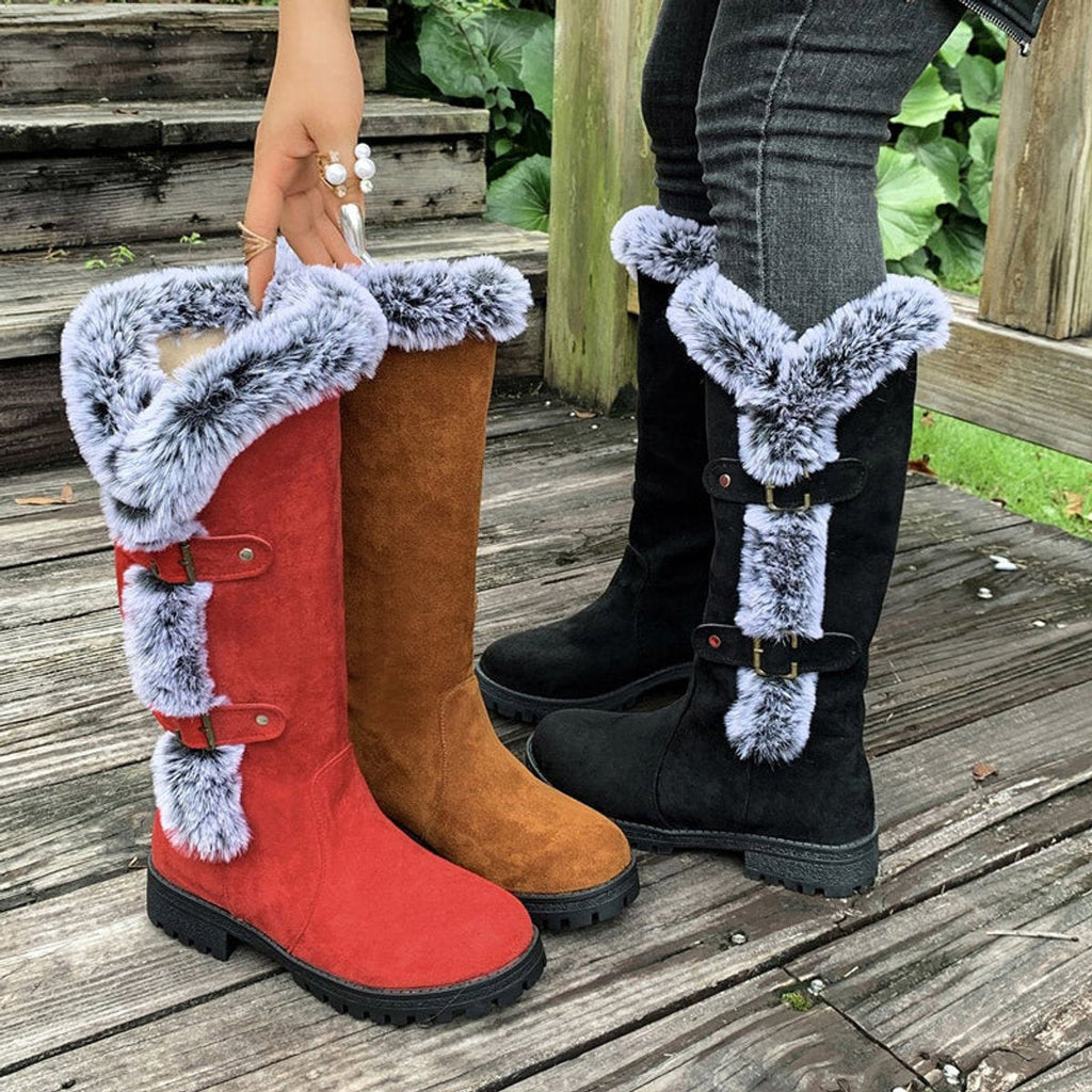 Harriet Faux-Fur Buckle Knee High Boots, buckle view