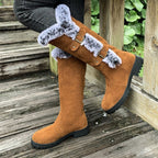 Harriet Faux-Fur Buckle Knee High Boots, Light Brown