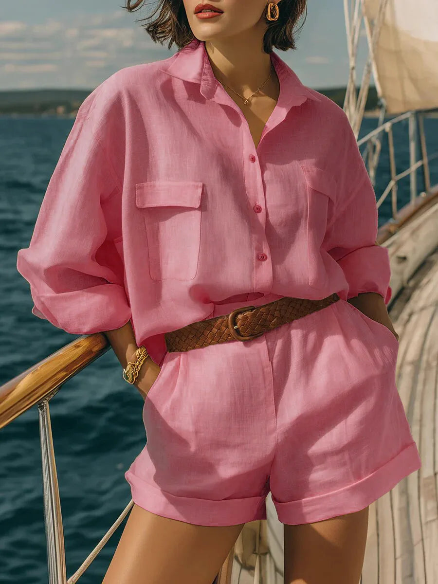 Henrietta long sleeve shirt and shorts set, view 1
