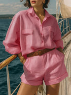 Henrietta long sleeve shirt and shorts set, view 1