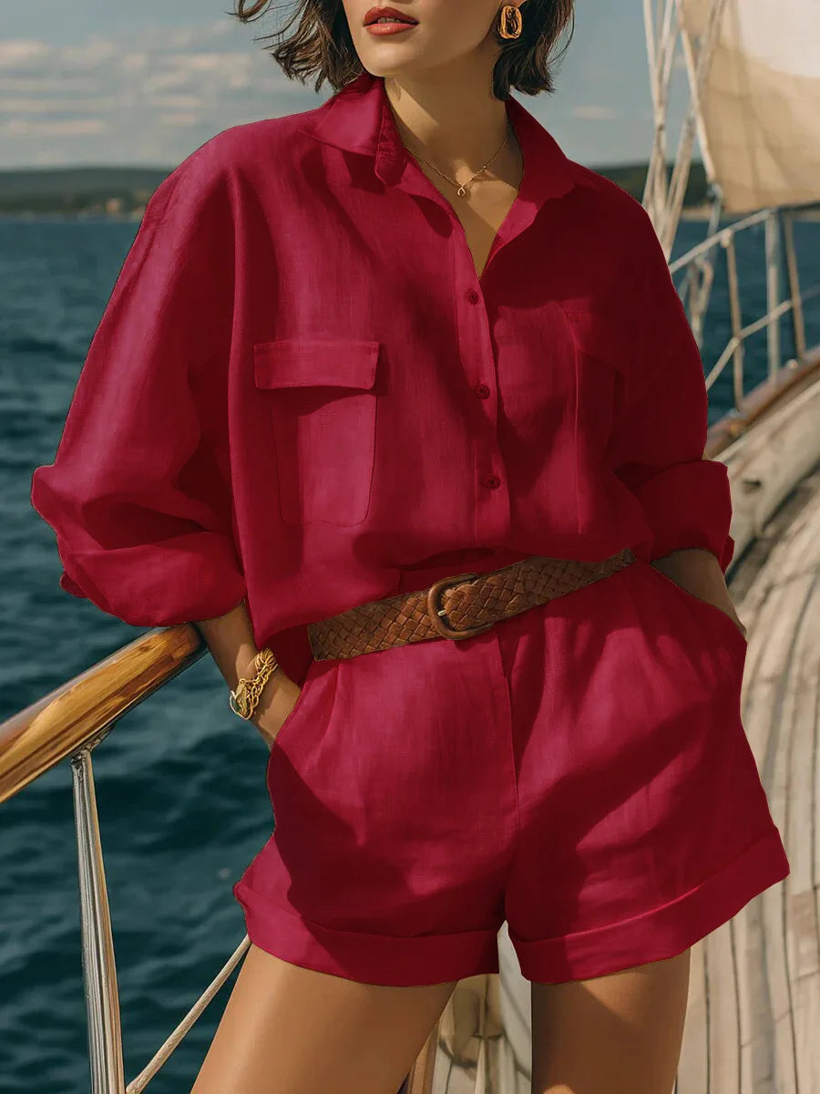 Henrietta long sleeve shirt and shorts set, view 2