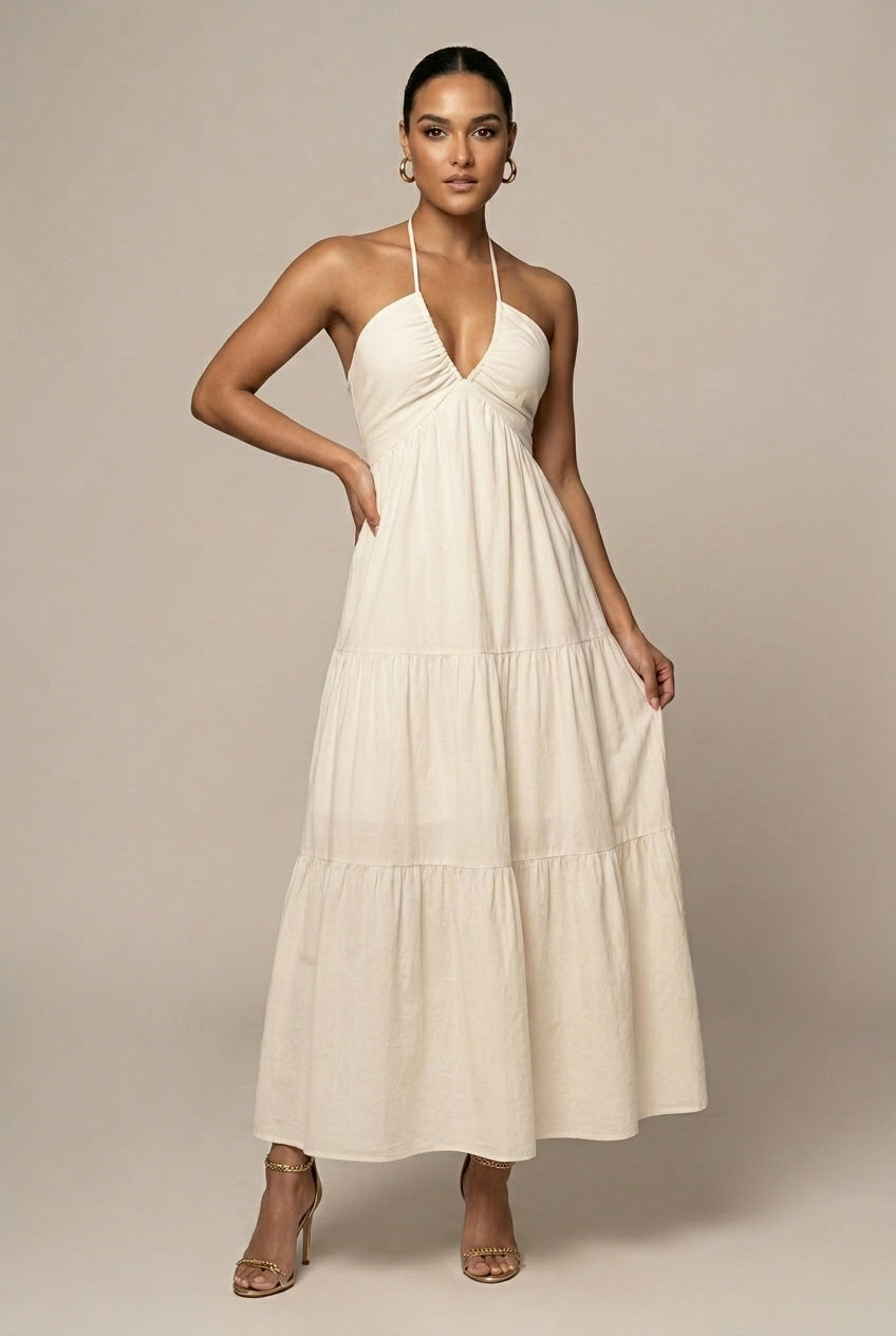 Genevieve Maxi Dress Halter Tiered Bow-Back