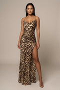 Naomi Maxi Dress Leopard-Print Cowl-Neck High-Slit
