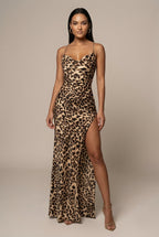 Naomi Maxi Dress Leopard-Print Cowl-Neck High-Slit
