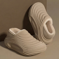 Isla Ribbed Slip-On Clog Slippers Plush-Lined Thick Sole - Beige