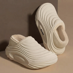 Isla Ribbed Slip-On Clog Slippers Plush-Lined Thick Sole - White