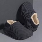 Isla Ribbed Slip-On Clog Slippers Plush-Lined Thick Sole - Gray