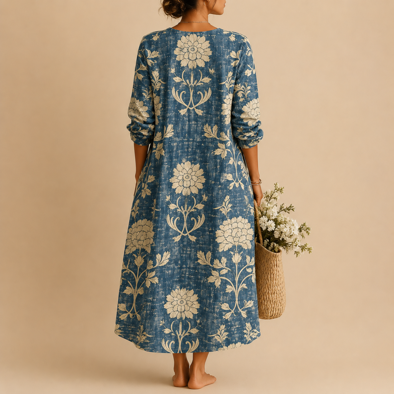 Indra Floral Print Lightweight Linen Midi Dress - Back View - Designed by Bella Hudson