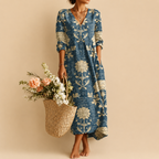 Indra Floral Print Lightweight Linen Midi Dress - Front View - Designed by Bella Hudson
