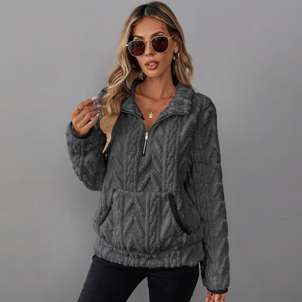 Front view of the Ingrid Pullover Fleece Half-Zip in Grey, size S