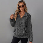 Front view of the Ingrid Pullover Fleece Half-Zip in Grey, size S