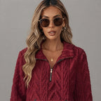 Close-up front view of the Ingrid Pullover Fleece Half-Zip in Red, highlighting the soft fleece fabric and half-zip neckline.